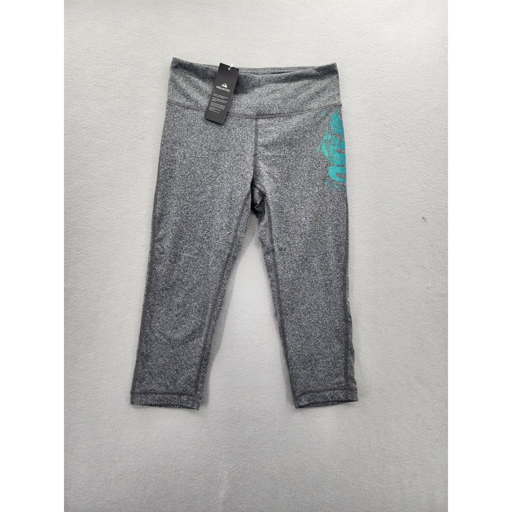 Mountec Womens Gray Heather Teal Graphic Cropped Leggings Capri Yoga Med New